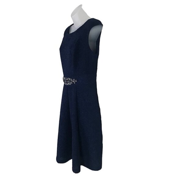 Eliza J Navy Blue Dress With Rhinestone Waist Size 8 - Picture 5 of 8
